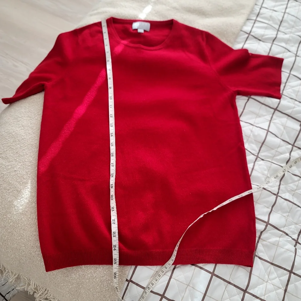 Pure Collection 100% Cashmere Red Short Sleeve Sweater Top Size 12 Quiet Luxury - Picture 6 of 9